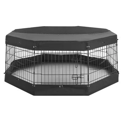 Vevor Dog Playpen 24 Inch 8 Panels Exercise Pen With Top Cover & Bottom Pad, Indoor Foldable Metal Pet Fen In Black