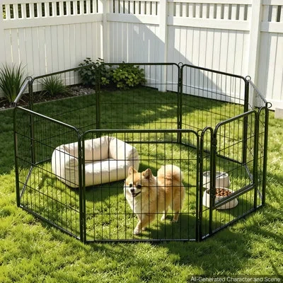 Vevor Dog Playpen 24 Inch 8 Panels Foldable Metal Exercise Pen Pet Fence, Indoor/outdoor Heavy Duty Puppy  In Black
