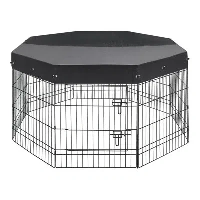 Vevor Dog Playpen 30 Inch 8 Panels Foldable Exercise Pen With Top Cover, Indoor Metal Pet Fence With Door, In Black