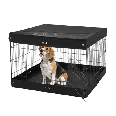 Vevor Dog Playpen 4 Panels Foldable Metal Dog Exercise Pen With Bottom Pad Cover In Black