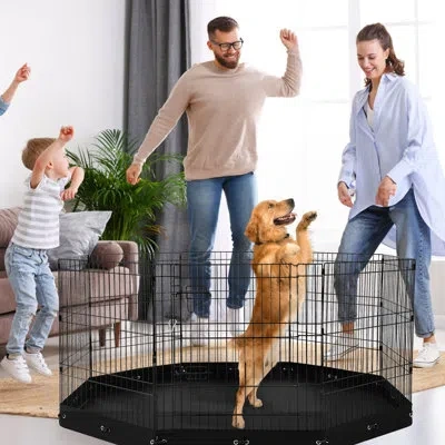 Vevor Dog Playpen 8 Panels Foldable Metal Dog Exercise Pen With Bottom Pad 30"h In Black