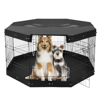 Vevor Dog Playpen 8 Panels Foldable Metal Dog Exercise Pen With Pad Cover 30"h