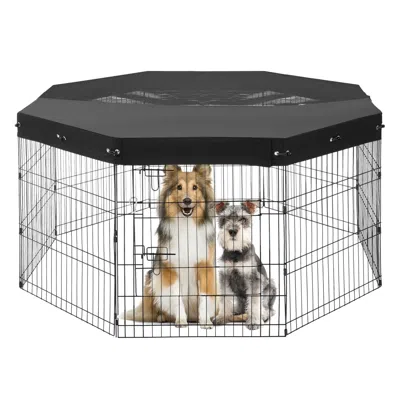 Vevor Dog Playpen 8 Panels Foldable Metal Dog Exercise Pen With Top Cover 30"h