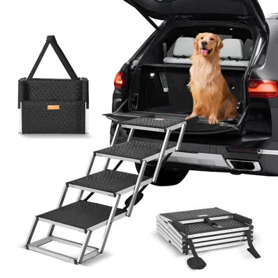 Vevor Dog Stair For Cars 4-step Folding Dog Steps Aluminum Loads Up To 150 Lbs In Black