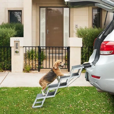 Vevor Dog Stair For Cars 4-step Folding Dog Steps Aluminum Loads Up To 150 Lbs In Black