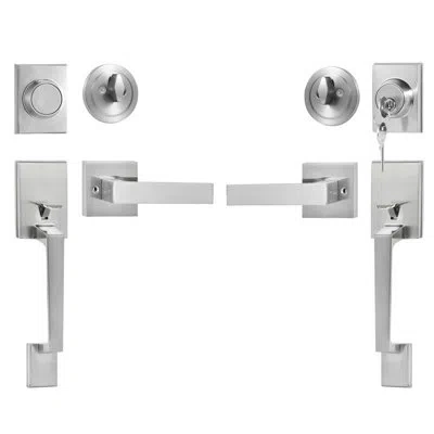 Vevor Double Door Handle Set Double Door Lock Set Satin Nickel Square Door Lever In Silver