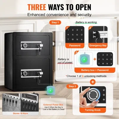 Vevor Double Doors 3.5 Cu.ft Safe Box With Key Lock & Password, Led Light And 2 Height Adjustable And Remo In Black