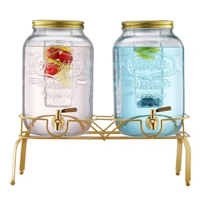 Vevor Drink Dispenser 2 Gal Beverage Dispenser For Parties Glass With Stand 2pcs - Gold In Multi