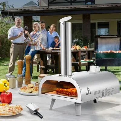 Vevor Dual Fuel Pizza Oven Outdoor, 12 Inch Wood Fire & Propane Gas Pizza Oven, Pellet & Propane Pizza-mak In Silver