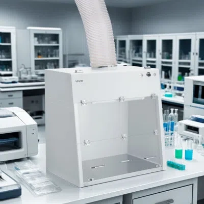 Vevor Ducted Fume Hood, 23.62 X 31.69 X 27.56 Inch Working Area, Lab Fume Hood With Led Light And G1 Pre-f In White