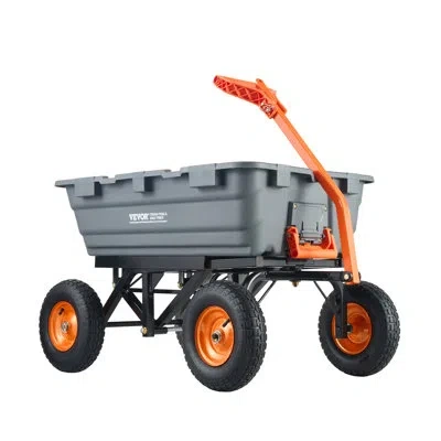Vevor Dump Cart, Poly Garden Dump Cart With Easy To Assemble Steel Frame, Dump Wagon In Black;gray