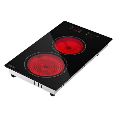 Vevor Electric Cooktop 12inch 2 Burners Portable Stove Top 1800w 120v, Ceramic Countertop/built-in Radiant In Black