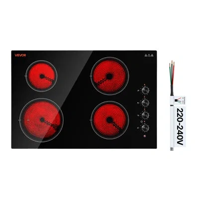 Vevor Electric Cooktop 30inch 4 Burners Stove Top 7200w 220v No Plug, Ceramic Built-in Radiant Electric St In Black