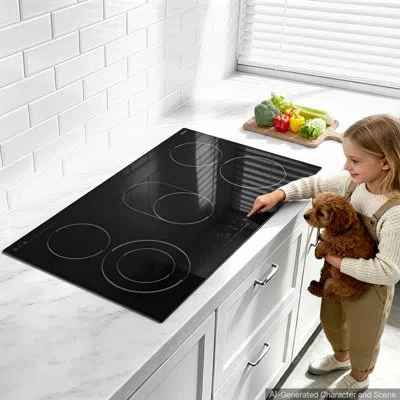 Vevor Electric Cooktop 36inch 5 Burners Stove Top 8900w 220v No Plug, Ceramic Built-in Radiant Electric St In Black