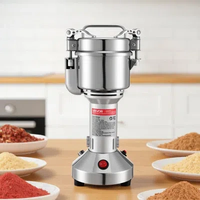 Vevor Electric Grain Mill Grinder, 0.3 Lbs Commercial Spice Grinders, High Speed 850w Stainless Steel Pulv In Silver