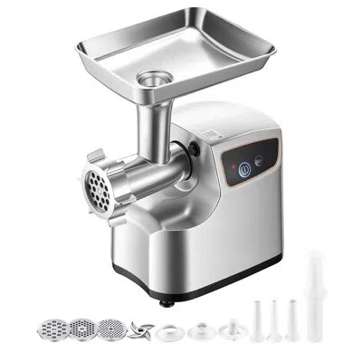 Vevor Electric Meat Grinder, 5 Lbs/min Capacity, #8 Meat Mincer With 3 Grinding Plates, 3 Sausage Stuffing In Silver