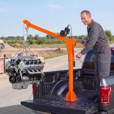 Vevor Electric Truck Crane, 1100 Lbs Pickup Truck Crane With 12v 3000 Lbs Electric Winch, 360° Rotating Te In Orange