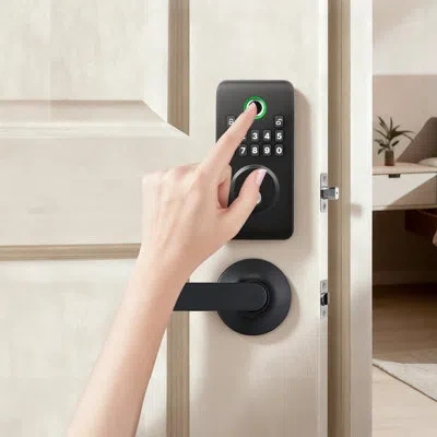 Vevor Fingerprint Door Lock Set, Electronic Biometric Deadbolt Keyless Entry Door Lock With Handle, Pionee In Matte Black