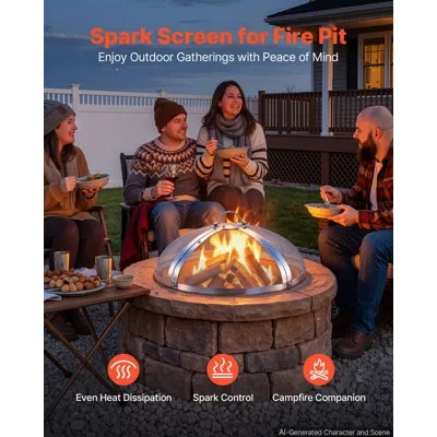 Vevor Fire Pit Spark Screen, 19 Inch Round, Stainless Steel Mesh Cover Lid, Patio, Backyard, Camping, Part In Multi
