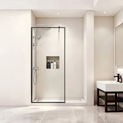 Vevor Fixed Glass Shower Panel, 34 X 73.6 In Full-framed Fixed Shower Screen, 5/16 In Thick Clear Tempered In Black