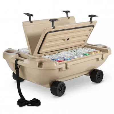 Vevor Floating Cooler, 40 Qt Floating Ice Chest With Dry Storage, Wheels & Tow Rope, Premium Lldpe Amphibi In Apricot
