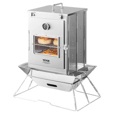 Vevor Foldable Camping Oven Stainless Steel Portable Camping Stove 3 Tier Grill In Silver