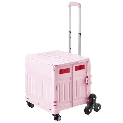 Vevor Foldable Cart With Stair Climbing Wheels Collapsible Rolling Crate 65l In Pink