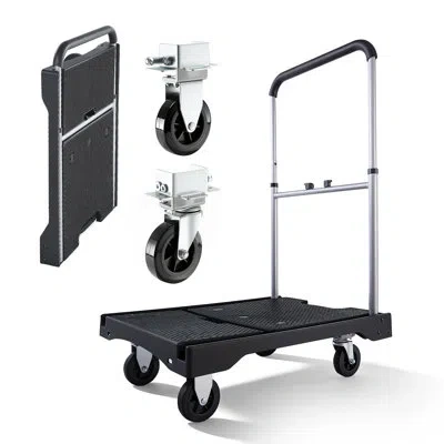 Vevor Foldable Push Cart Dolly, 330 Lbs Capacity, 26.8 X 19.5 X 4.5 In, Folding Platform Truck With Swivel In Black
