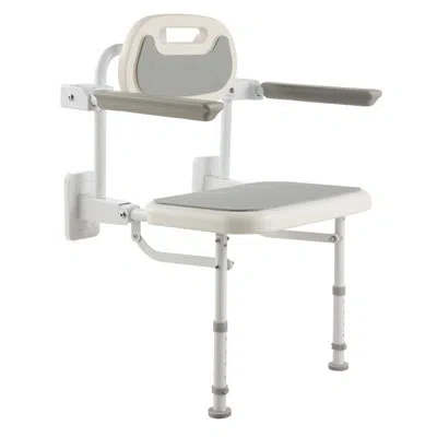 Vevor Foldable Shower Chair Wall Mounted, 18" Folding Shower Seat With Backrest, Armrest & Adjustable Legs In Gray