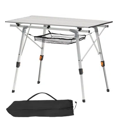 Vevor Folding Portable Camping Table Aluminum Outdoor Picnic Roll Up Table Mesh Layer In Natural