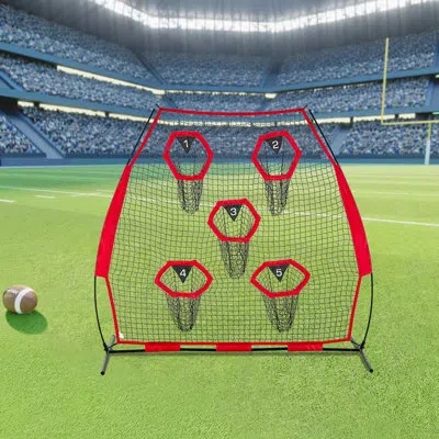 Vevor Football Trainer Throwing Net, Training Throwing Target Practice Net With 5 Target Pockets, Knotless In Red