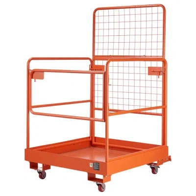 Vevor Forklift Safety Cage, 36.2 X 41.1 Inch, Forklift Man Basket With 4 Wheels, 1200 Lbs Capacity, Heavy  In Orange