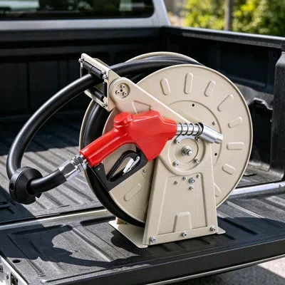 Vevor Fuel Hose Reel, 1 Inch X 33 Ft Retractable, Spring Driven Auto Swivel Rewind, 300 Psi, Heavy-duty Ca In Brown
