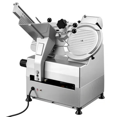 Vevor Fully Automatic Meat Slicer, 180w + 370w Commercial Food-slicer With 10" Carbon Steel Blade, Built-i In Silver