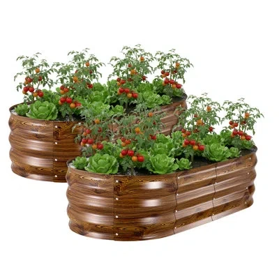 Vevor Galvanized Raised Garden Beds, 4 X 2 X 1 Ft, Oval Metal Planter Boxes Kit Outdoor, Bottomless Elevat In Brown