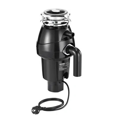 Vevor Garbage Disposal 3/4 Hp Continuous Food Waste Disposer 3260 Rpm 3-bolt Connect In Matte Black
