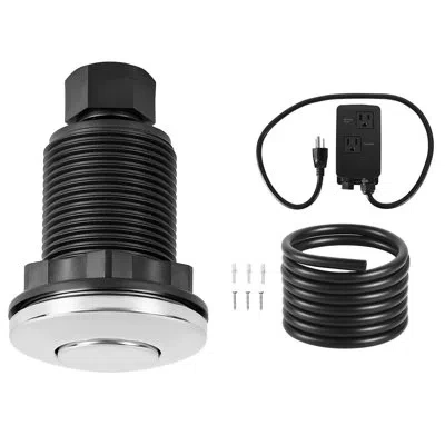 Vevor Garbage Disposal Air Switch Kit, 2.5-inch Brushed Nickel Stainless Steel On/off Air Push Button, Dua In Black