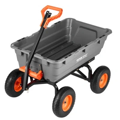 Vevor Garden Dump Cart, 1200 Lbs Poly Dump Cart, Garden Carts Dumps Wagon With Storage Fence, 2-in-1 Conve In Black;orange;gray