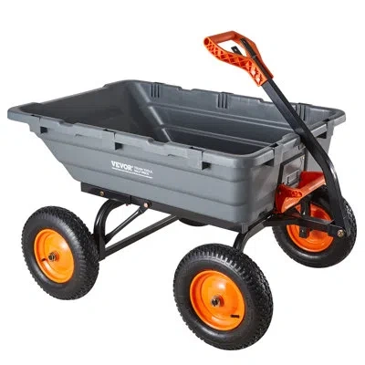 Vevor Garden Dump Cart, 1500 Lbs Poly Dump Cart, Garden Carts Dumps Wagon With 90° Quick-dumps Mechanism,  In Gray