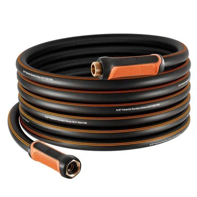 Vevor Garden Hose, 50 Ft 5/8" Heavy Duty 4-layer Rubber Water Hose, 150psi Working & 600psi Burst, Flexibl In Black;orange
