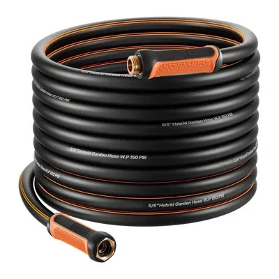 Vevor " Garden Hose, 5/8"" Heavy Duty 4-layer Rubber Water Hose, 150psi Working & 600psi Burst, Flexible & In Black;orange