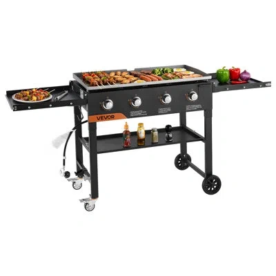 Vevor Gas Griddle, 4-burner Flat Top Grill, 36 Inch Grill Plate Foldable Propane Griddle With Wheels, 6000 In Matte Black