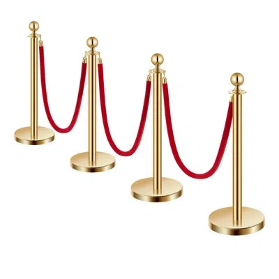 Vevor Gold Stanchions Posts With 4.92 Ft Red Velvet Rope, Red Velvet Rope Stanchion Set Crowd Control Barr In Gold;red