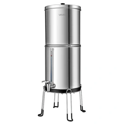 Vevor Gravity-fed Water Filter System, 2.25g 304 Stainless-steel Countertop Water Filtration System, Reduc In Silver