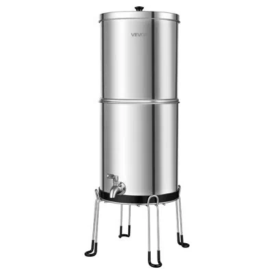 Vevor Gravity-fed Water Filter System, 2.25g 304 Stainless-steel Countertop Water Filtration System, Reduc In Silver