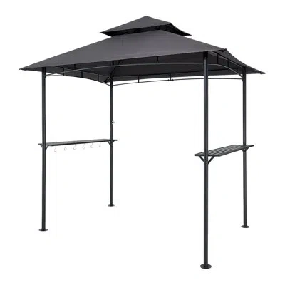 Vevor Grill Gazebo, 8 X 5 Ft Outdoor Bbq Gazebo With Double-tiered Roof, Powder-coated Steel Patio Grill S In Black