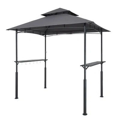 Vevor Grill Gazebo, 8 X 5 Ft Reinforced Outdoor Bbq Gazebo With Double-tiered Roof, Powder-coated Steel Pa In Black