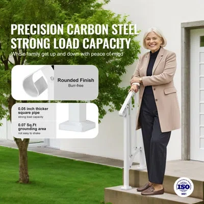 Vevor Handrails For Outdoor Steps, 1-2 Step Stair Hand Rail Kit, Transitional Carbon Steel Railings With I In White