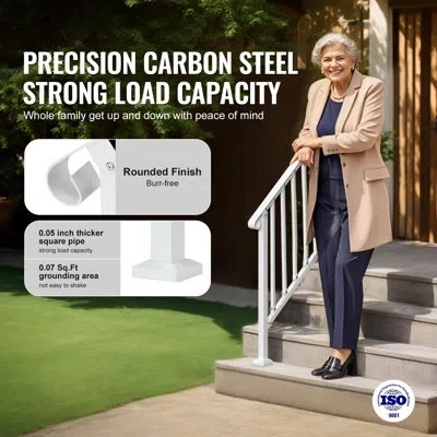Vevor Handrails For Outdoor Steps, 3-4 Step Stair Hand Rail Kit, Transitional Carbon Steel Railings With I In White