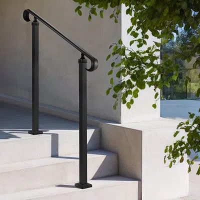 Vevor Handrails For Outdoor Steps Carbon Steel Transitional Handrail 2-3 Step In Matte Black